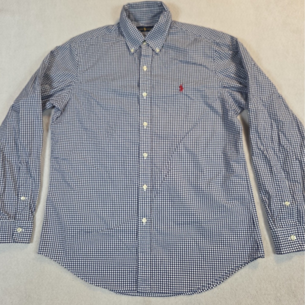 Ralph Lauren Button Down Shirt Mens M Blue Gingham Check Long Sleeve Red Pony